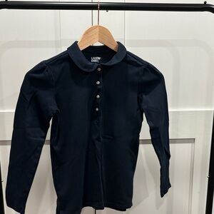Lands' End Girls Navy Long-Sleeve Polo with Peter Pan Collar